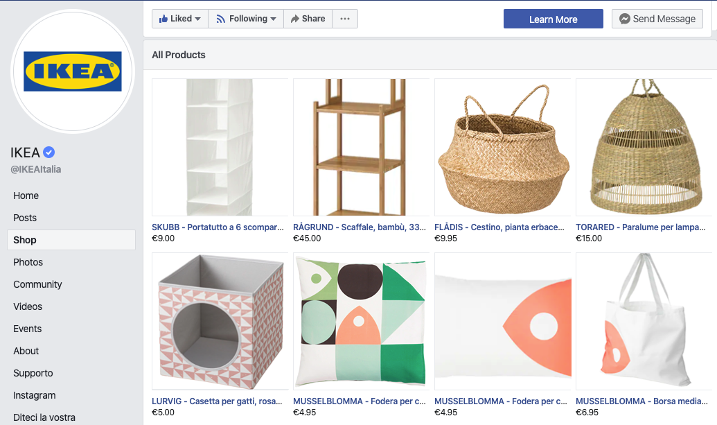 social commerce vetrina pagina facebook